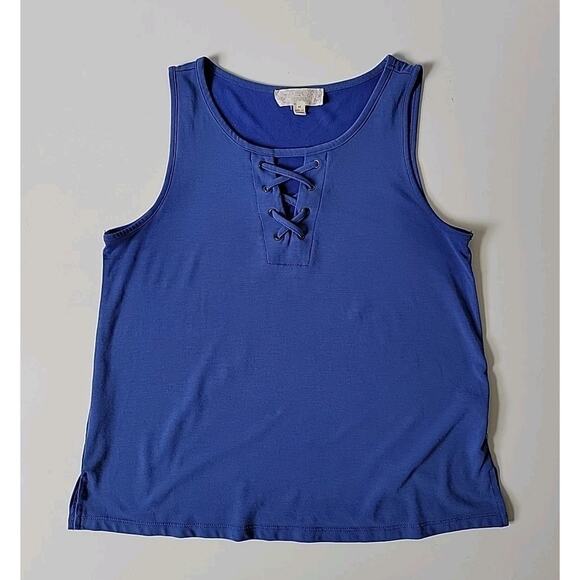 Pink Republic Sleeveless Pullover Top Periwinkle Strappy Scoop Neckline Retro - Picture 1 of 7